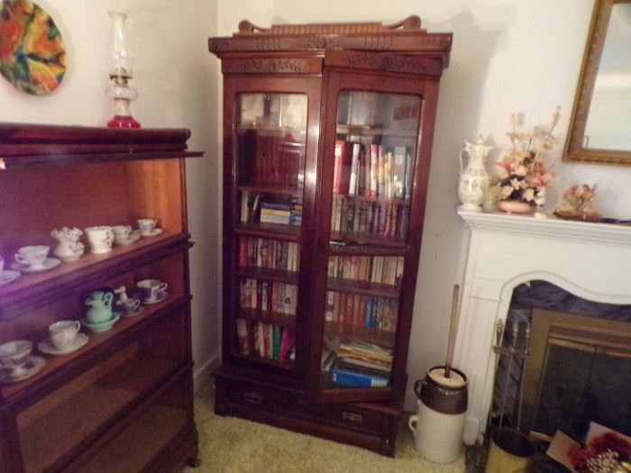 Vintage Oak baristers bookcase, oak bookcase, crock churn,