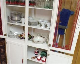 lots Christmas China, nice white cabinet