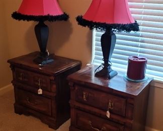 Night stands; black/red lamps
