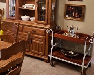 Oak china cabinet with storage and shelves SOLD
Tea Cart still available