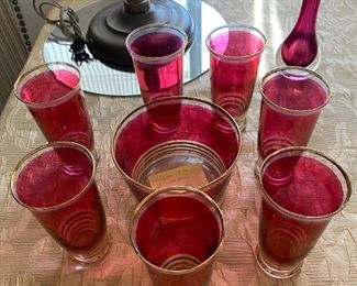 vintage cranberry glass with gold trim