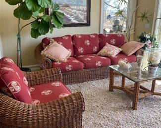 wicker ssofa and chair bamboo coffee table