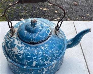 Old Blue and White Enamelware Coffee Pot