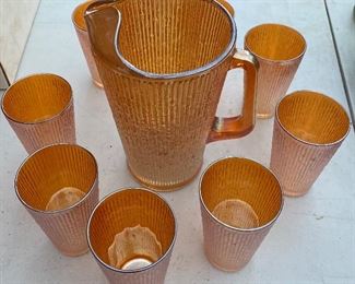 Vintage Marigold Tree Bark Pitcher and Glass Set (Smaller Size)