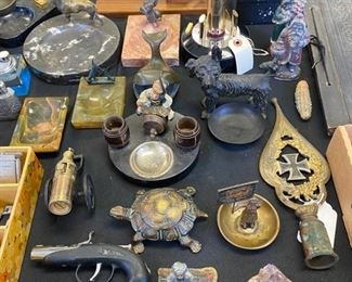 Also shows a pair of antique painted cast iron Belsnickel doorstops and a vintage German Iron Cross flag topper.