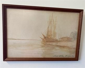 1942 original watercolor by listed artist, Joseph Anthony Atchison (1895-1967).
