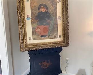 C.1890 Eastlake easel with fabulous Victorian lithograph.