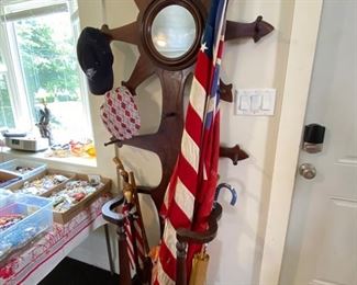 Vintage wood starburst hall tree.