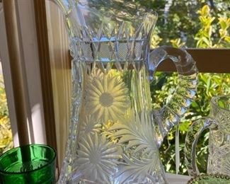 Beautiful (and heavy) American Brilliant cut glass water pitcher.