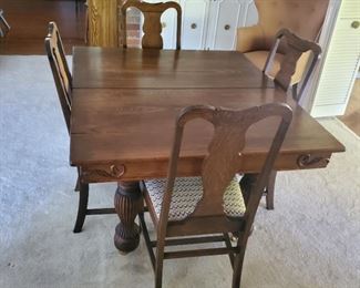 Antique Wood Table with 3 Leaves and 6 Chairs