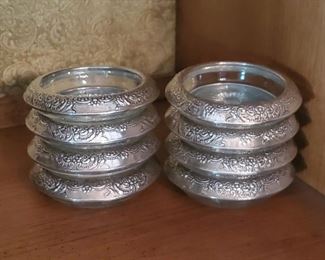Vintage Frank M Whiting & Co Sterling 8 Silver And Crystal Coasters
