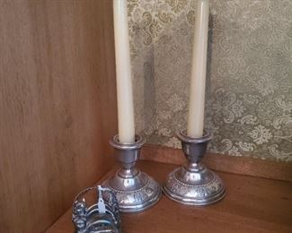 Rose Point Wallace Sterling Weighted Candle Holders 4640