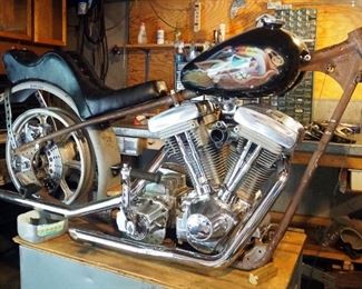Custom Pan Head Motorcycle Project Bike, Parts And Rolling Cabinet Are Included