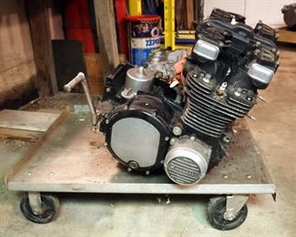 Kawasaki Motorcycle Engine, Stamped #KZT00EE006299, Includes Metal Floor Dolly