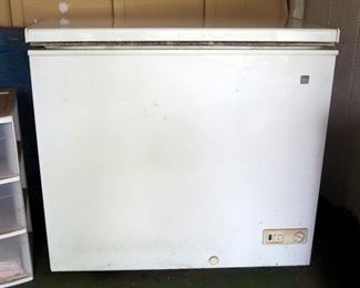 General Electric 7 Cu Ft Chest Freezer, Model FCM7SUBWW, 34" X 37" X 22 1/2", Plugged In And Powered On