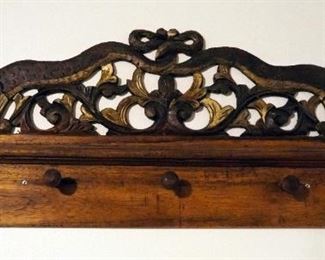 Carved Wood 5-Peg Wall Mounted Coat Rack, 11.5" x 30"