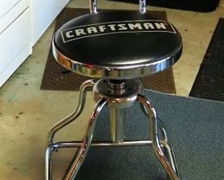 Craftsman Adjustable Swivel Stool With Upholstered Seat And Back And Unmarked Adjustable Rolling Stool