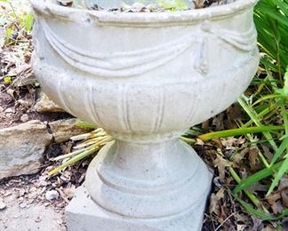 Cast Concrete Urn Style Planter Pot, 17" Tall x 14" Diameter