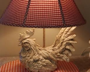 Composition Rooster Lamp with Gingham Shade, measures 20.5''H x 18''W x 12''W...