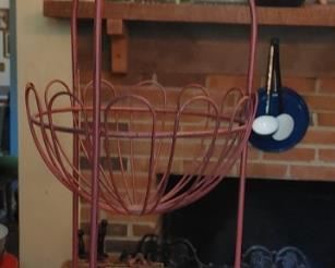 Two cast iron standing rooster basket decor