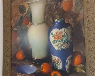 Frederik Grue, (Indiana, 1951-1995), "Persimmons and Chinese Porcelain", 1976, framed large scale lithograph