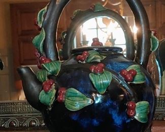 POTTERY SIGNED MAJOLICA TEAPOT 