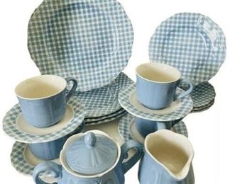 MCM Vintage - RARE Ironstone Blue White Check Gingham #4008 Linda Pattern Vintage 1970s Japan