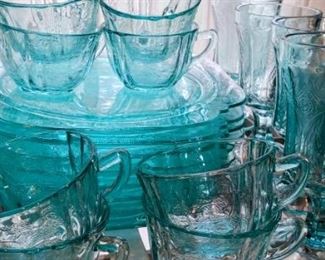 Hard to find Beautiful large set Teal Green Recollection by Indiana Glass Co. - Depression Era Madrid Pattern
Dinner & salad  plates , drinking goblets bowls & more