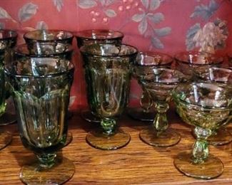 Old Williamsburg Green Stem Goblets by Imperial Glass Company
#8 ice Tea
# Parfait Desert