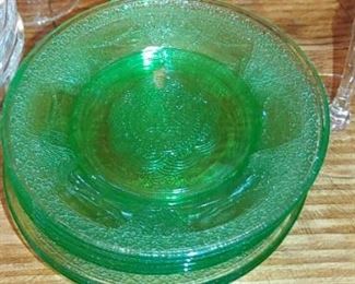 Green depression glass desert plates