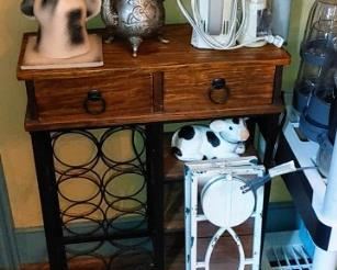Small pine table/ wine rack combo