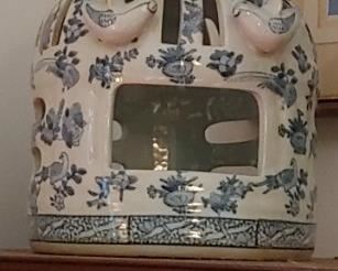 Vintage Blue & White Porcelain Chinese Hanging Bird Cage