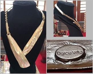 Vintage Dolce Gibbanna asymmetrical gold tone matte necklace