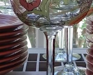7 Vintage Hand Painted  Ester All Purpose 14 oz. Goblets Wildflowers  Glasses