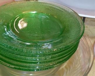 Georgian "Lovebirds" 6 Plates Federal Green Depression Uranium  VINTAGE  1931-36