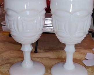 L.E. Smith Bristol White Milk Glass Challis/Water Goblet(s)