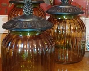 Amber glass pineapple canister set