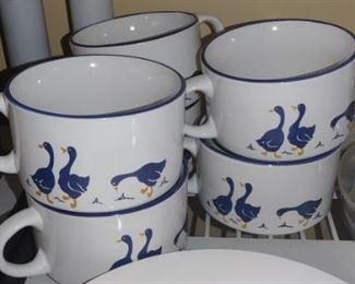 Vintage Artmark Blue Goose Soup Mug Cups Japan Set of 4
