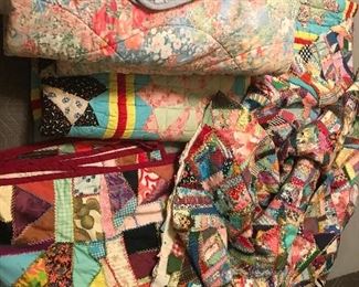 Crazy Quilts, pieced cotton quilts, queen bed spreads, 