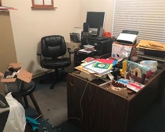 Office supplies, computer desk, files, scanner, copier, printer,  computer, large shredders (2)