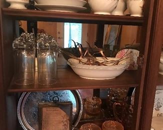 Vintage china set for 15 place settings and extra serving pieces sweet rose pattern white with gray accent.



