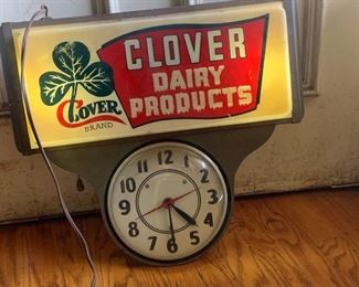 vintage clover dairy light up clock - vintage dairy sign