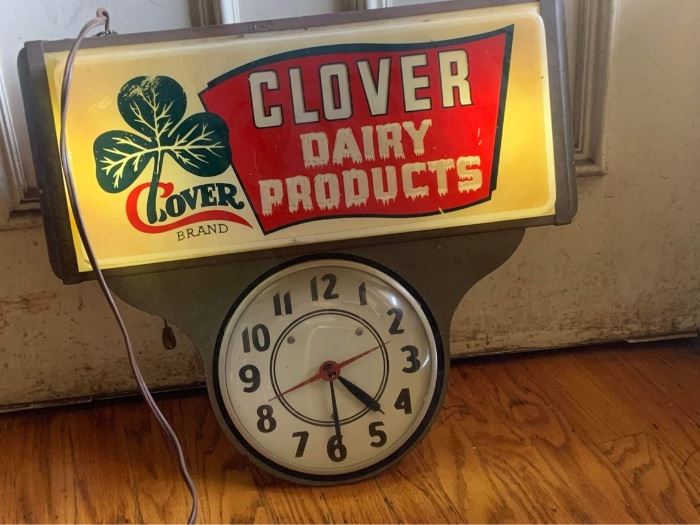 vintage clover dairy light up clock - vintage dairy sign