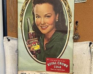 Vintage royal crown cola advertising sign / calendar 1950 rare