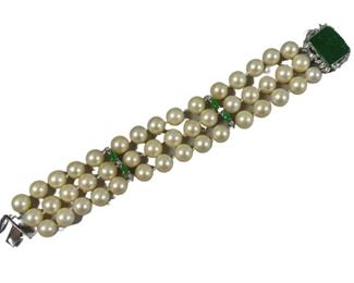 14k gold, pearls, and jade bracelet