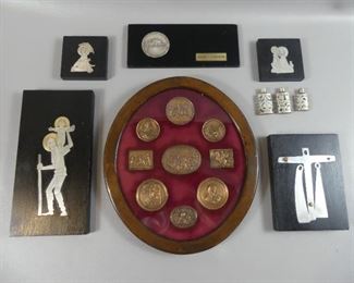 Sterling plaques & bronze medallions - one lot