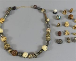 Exquisite Japanese Meiji mixed metal and ivory necklace with 14k gold necklace - 44 charms