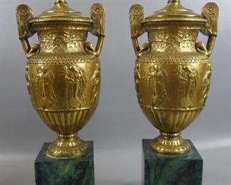Pair bronze urns mounted as lamps
