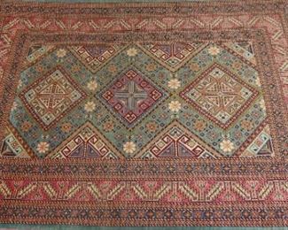 Fine silk scatter rug, signed.