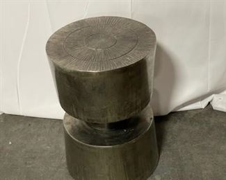 $250                                                                                                Barbell Silver Industrial Side Table HOP104-2-73           aluminum with a dark, antique finish. Ideal as a stylish accent table, as an occasional stool, or a statement design for your botanical arrangements.
Made of aluminum for a light weight, metal décor piece
Sculptural base design
No assembly required
Local pickup Portland, OR.  Contact us for shipping suggestions.  